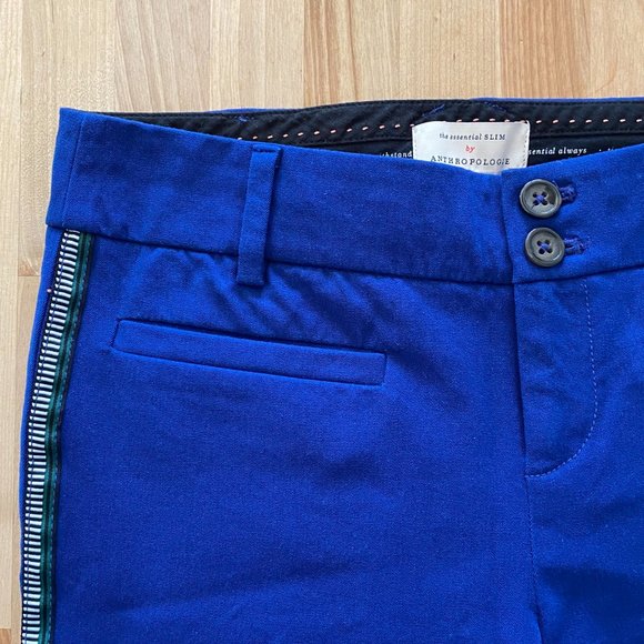 Anthropologie The Essential Slim Side-Stripe Cropped Ankle Trouser Pant Blue - Picture 4 of 6